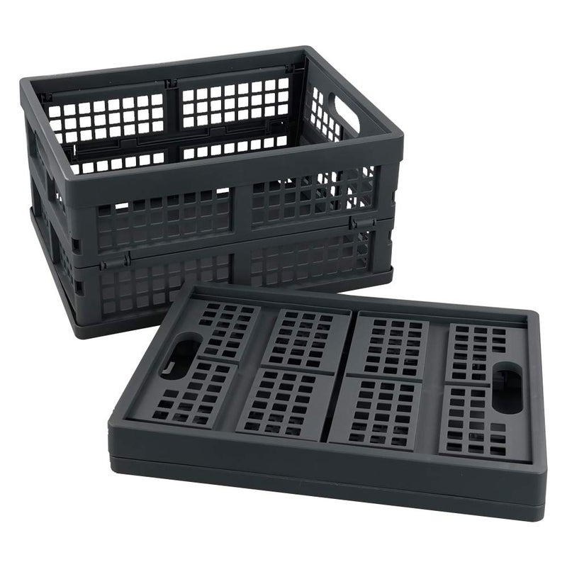Ggbin 16 Liter Folding Plastic Containers, Grey Plastic Crate, 2 Packs - Image 1